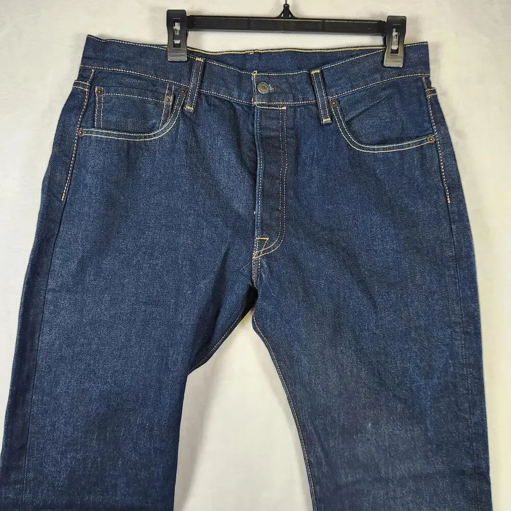 Vtg Levi's 501 Jeans 35x34 Button Fly Dark Wash Raw Denim Made in Korea‎